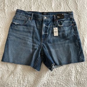 Express High Waisted Medium Wash Midi Jean Shorts size 12